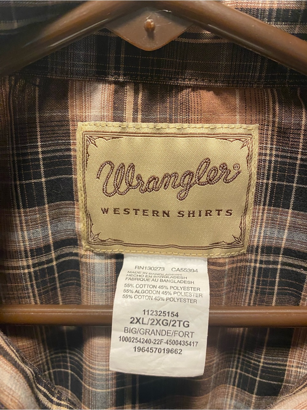 Wrangler Brown Plaid Short Sleeve Western Shirt 2X Like New - Picture 3 of 5